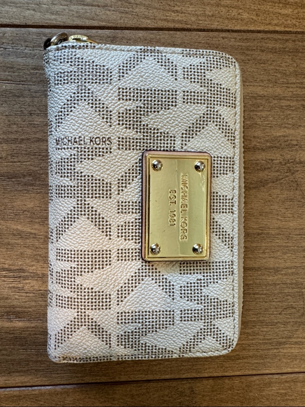Michael Kors Cream and Gold Logo Plaque Wallet